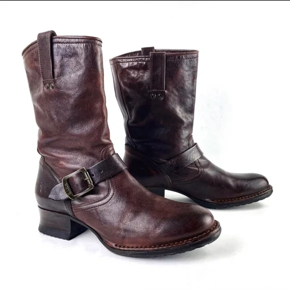 Frye boots Martina Engineer Short dark brown heeled Boot 8.5 - Picture 1 of 14